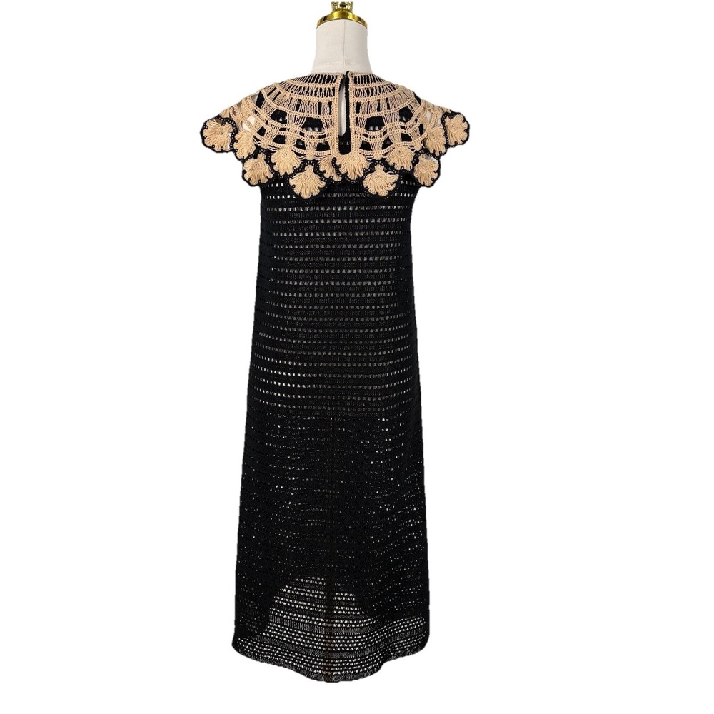 Zara Womens Black Crochet Midi Dress Size XS/S Peter Pan Collar Blogger Favorite - Picture 3 of 9